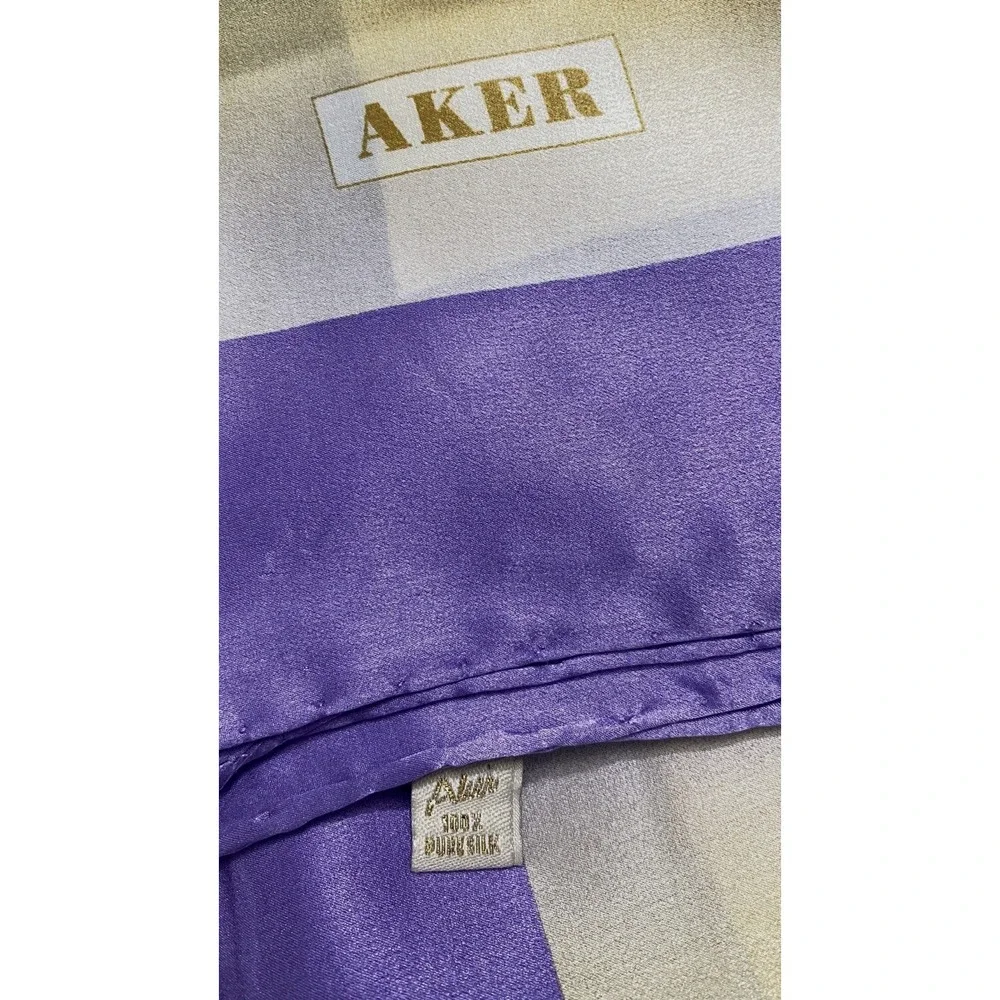 AKER Vtg 100% Pure Silk Scarf Hand Rolled Hem Vibrant Diagonal Gradient Colors